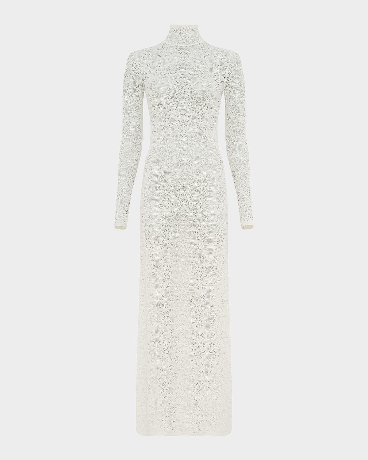 lethe mock-neck lace knit maxi dress