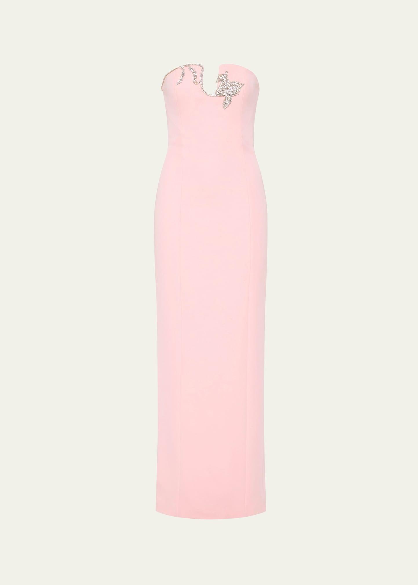 leura crystal long strapless gown