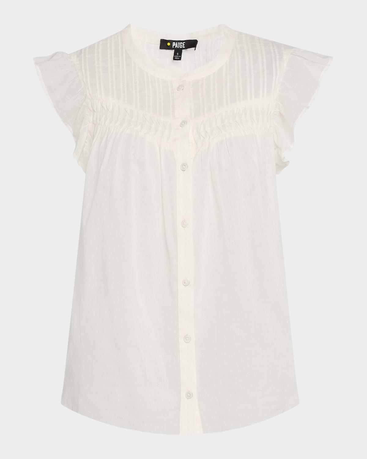 levanto ruffle short-sleeve button-down blouse