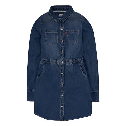 levi's® girl's fit and flare dress (big kids) blue winds md (10-12 big kid)