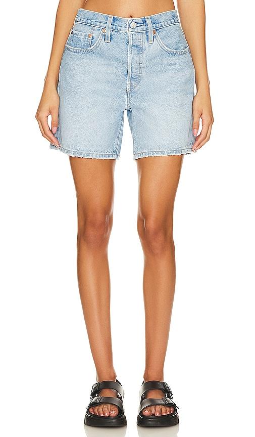levi's 501 mid thigh short in blue.