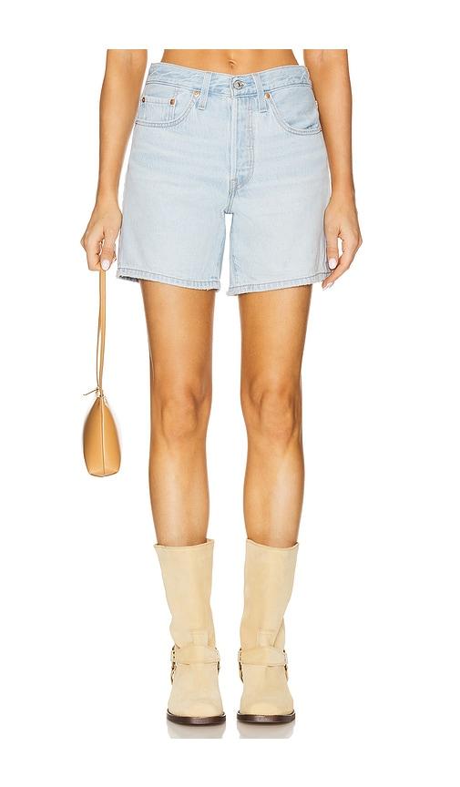 levi's 501 mid thigh short in blue.