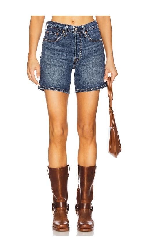 levi's 501 mid thigh short in blue.