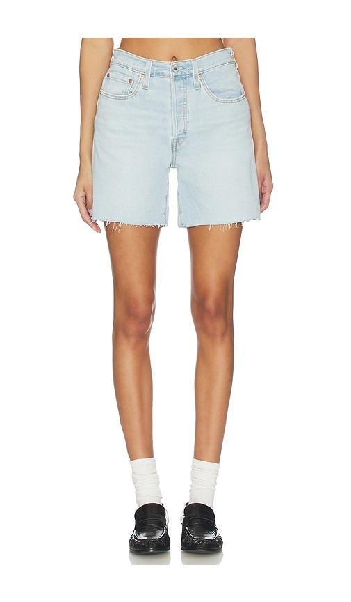 levi's 501 mid thigh short in blue.