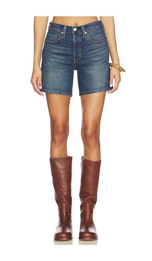 levi's 501 mid thigh short in blue.