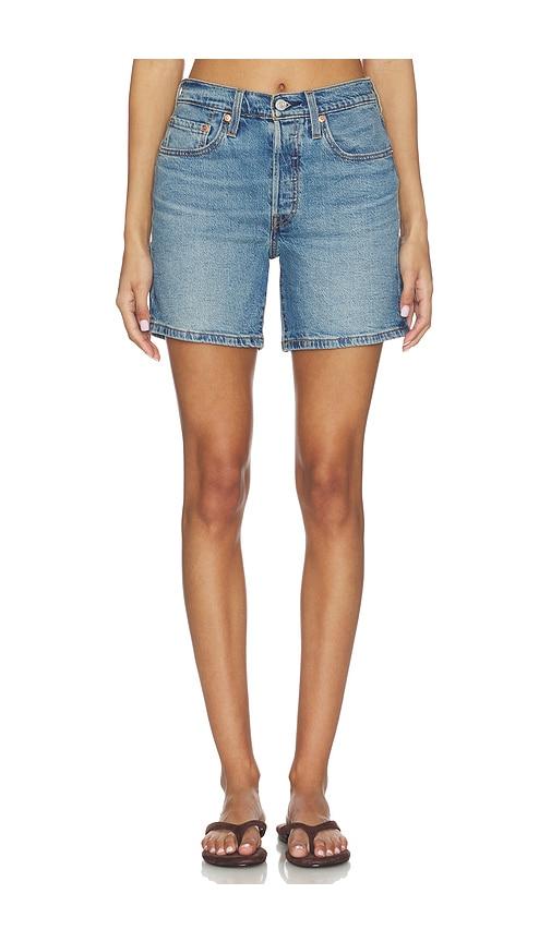 levi's 501 mid thigh short in blue.