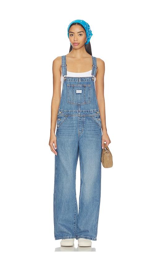 levi's full length wide leg overall in blue.
