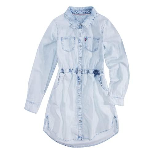 levi's girls' big long sleeve denim western dress, pearl blue, xl