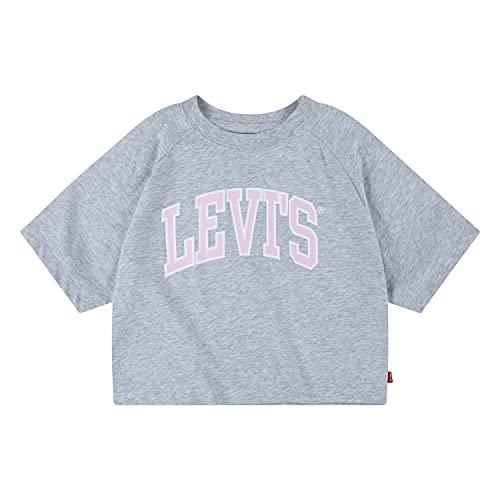 levi's girls' high rise graphic t-shirt, grey/pink, l