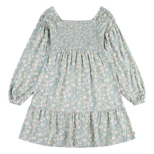 levi's girls' long sleeve smocked dress, blue surf
