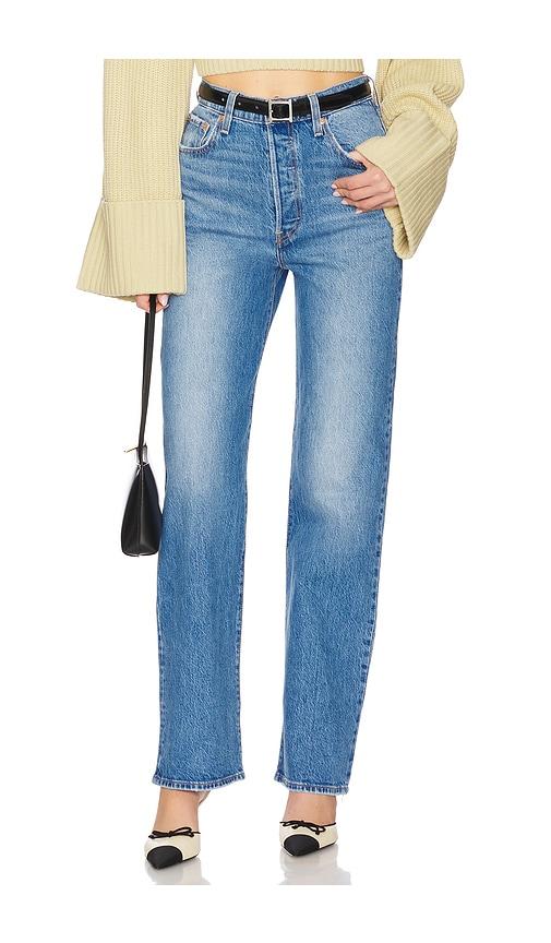 levi's ribcage full length jeans in blue.