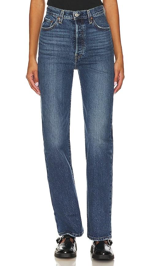 levi's ribcage full length jeans in denim-medium.