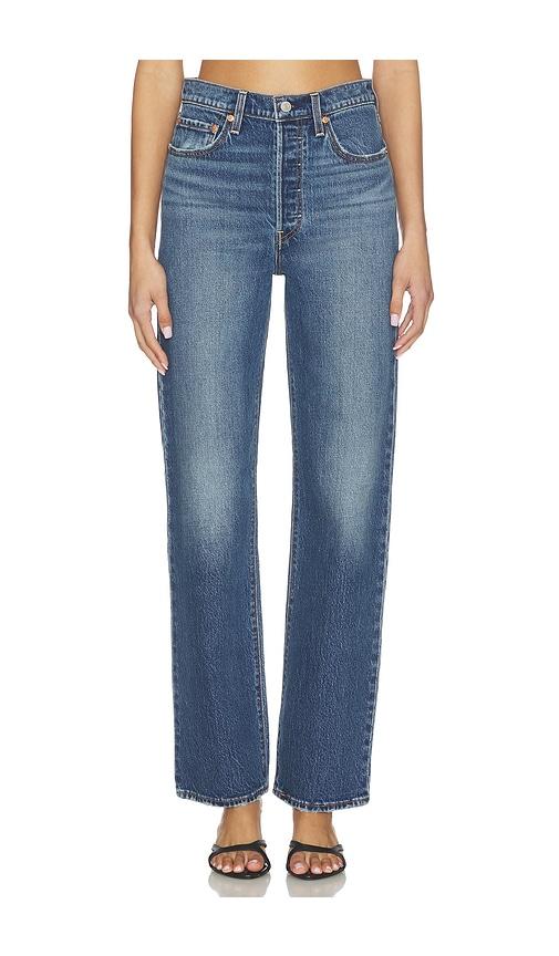 levi's ribcage full length straight leg jeans in blue.