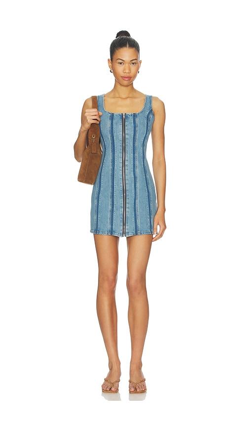 levi's seamed zip dress in blue.