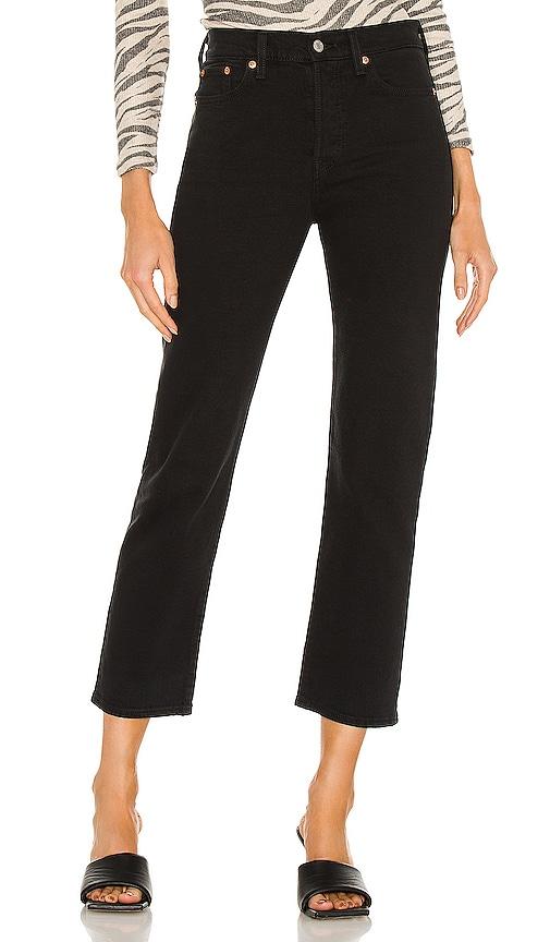 levi's wedgie straight ankle jeans in black.