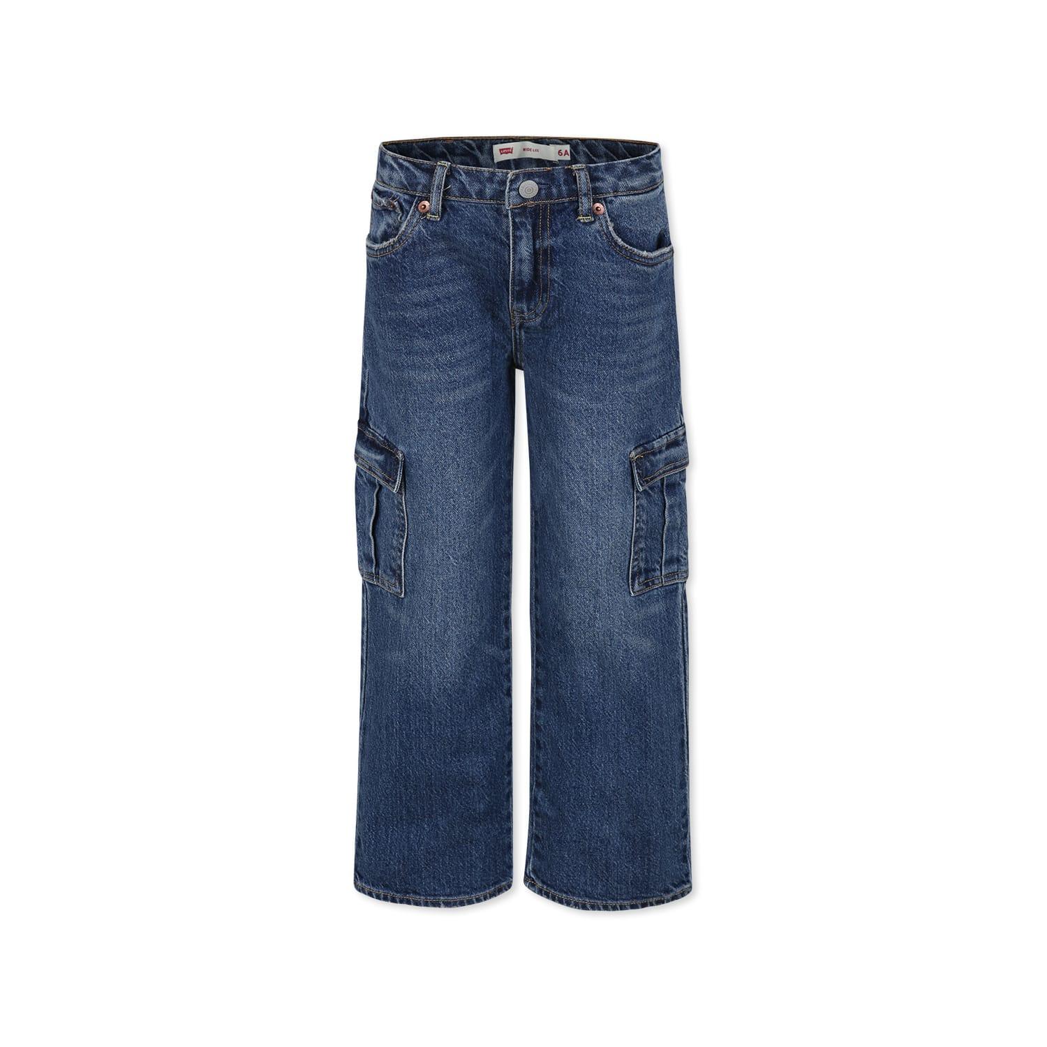 levi's wide leg denim jeans for girls with logo patch