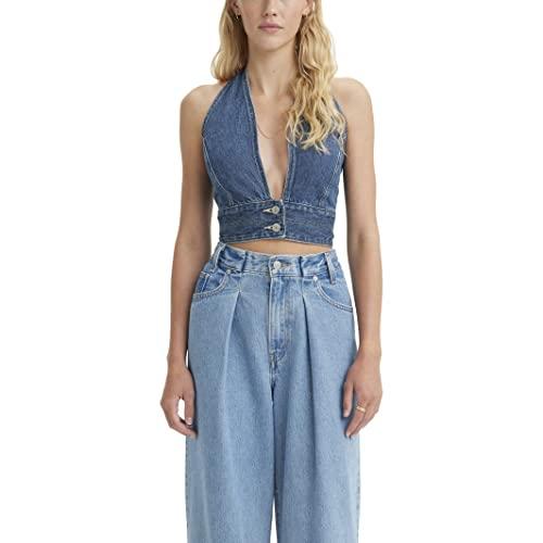 levi's women's daisy denim halter top, (new) indigo stonewash, xx-large