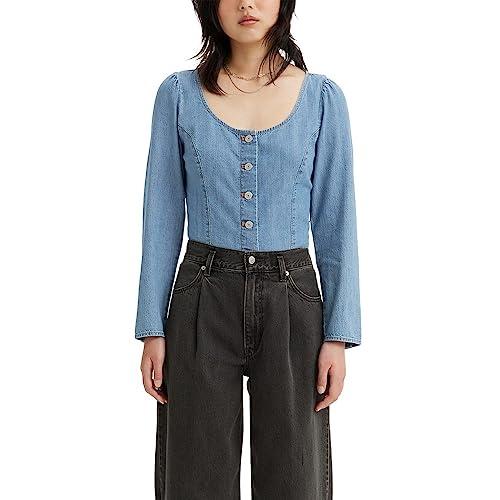 levi's women's daryn corset long sleeve blouse, dolly blue, medium