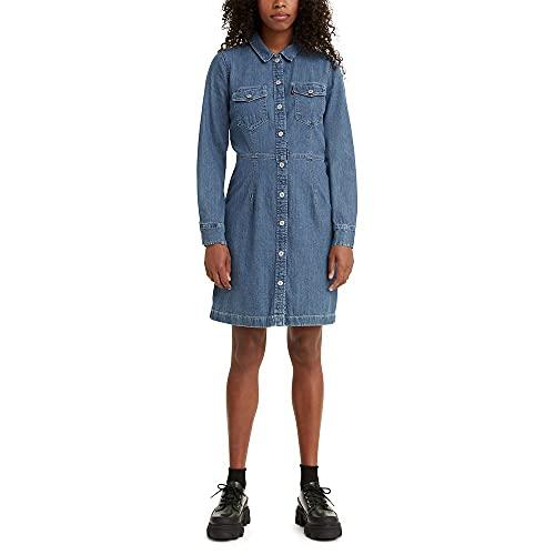 levi's women's ellie denim dress, mid marble, large