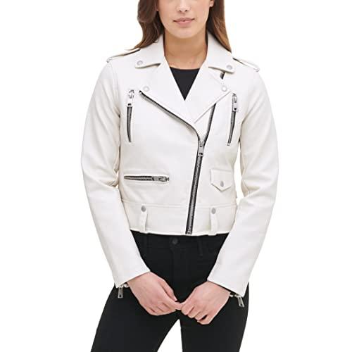 levi's women's faux leather contemporary asymmetrical motorcycle jacket, oyster, medium