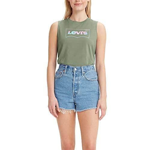 levi's women's graphic band tank, pearlescent batwing outline reseda-green, x-large