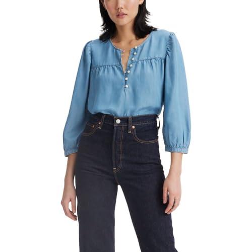 levi's women's halsey 3/4 sleeve blouse, mid summer blue