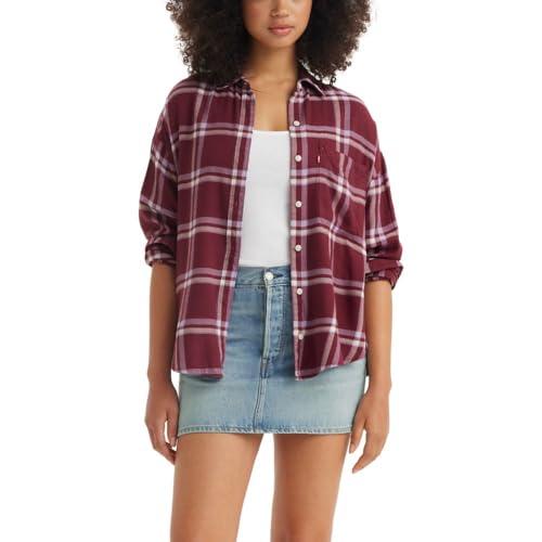 levi's women's henri flannel, colletta plaid burgundy