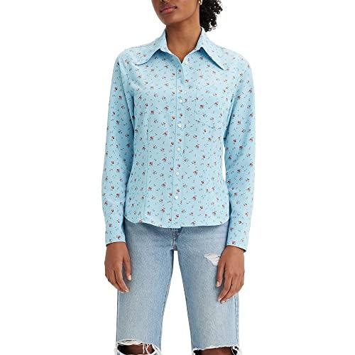 levi's women's jasper blouse, (new) isabel floral forget-me-not, medium