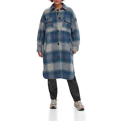 levi's women's long flannel shirt jacket, blue plaid, small