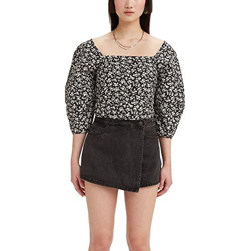 levi's women's long sleeve yvie blouse, (new) odessa floral black agate, large