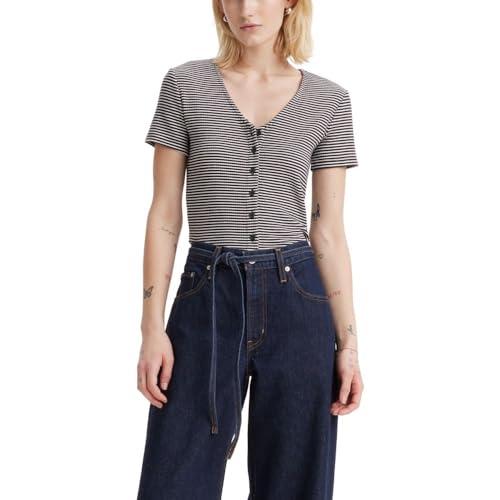 levi's women's muse short sleeve tee shirt, (new) vanilla stripe caviar