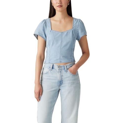levi's women's ophelia short sleeve denim corset, turn up light
