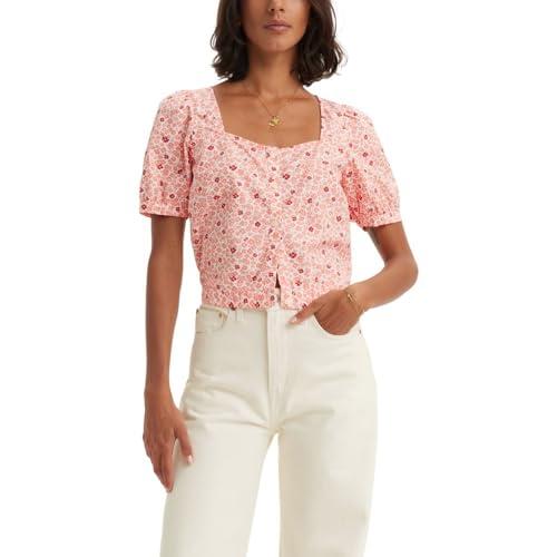 levi's women's simone short sleeve blouse, riley floral terra cotta, x-small