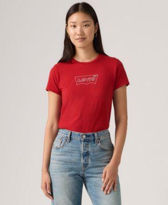 levis womens rhinestone perfect graphic logo cotton t shirt