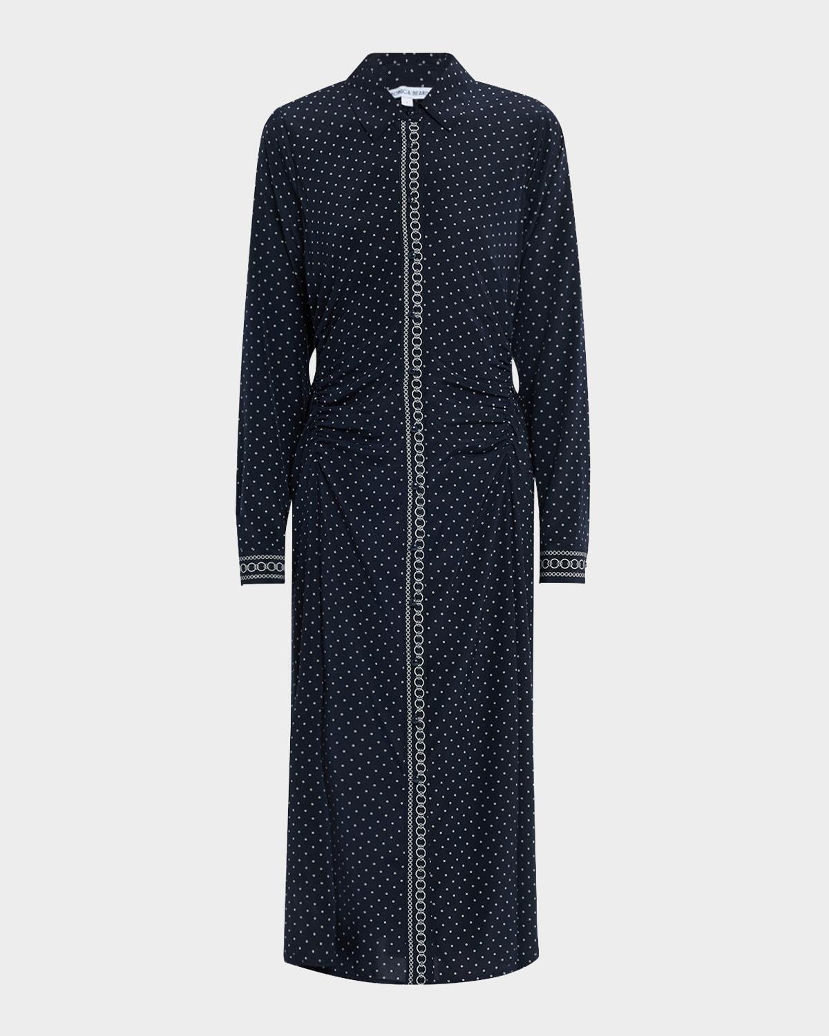 lex polka dot silk midi dress