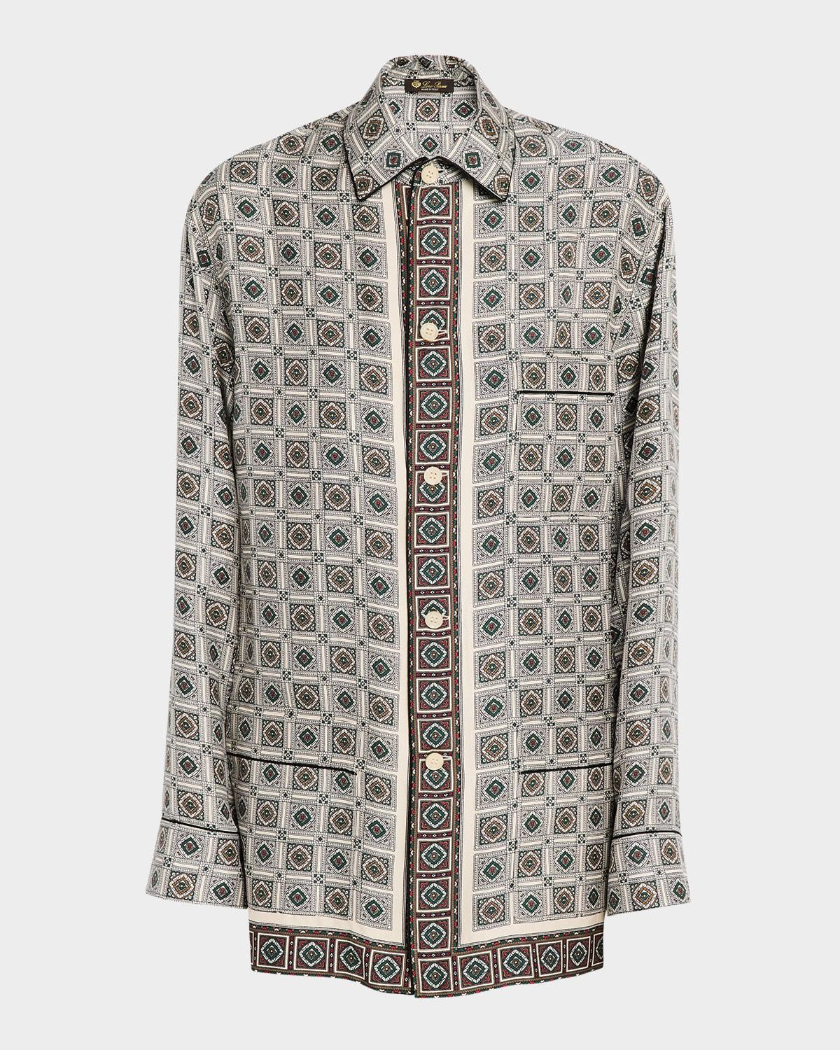 lian floral tile-print silk shirt
