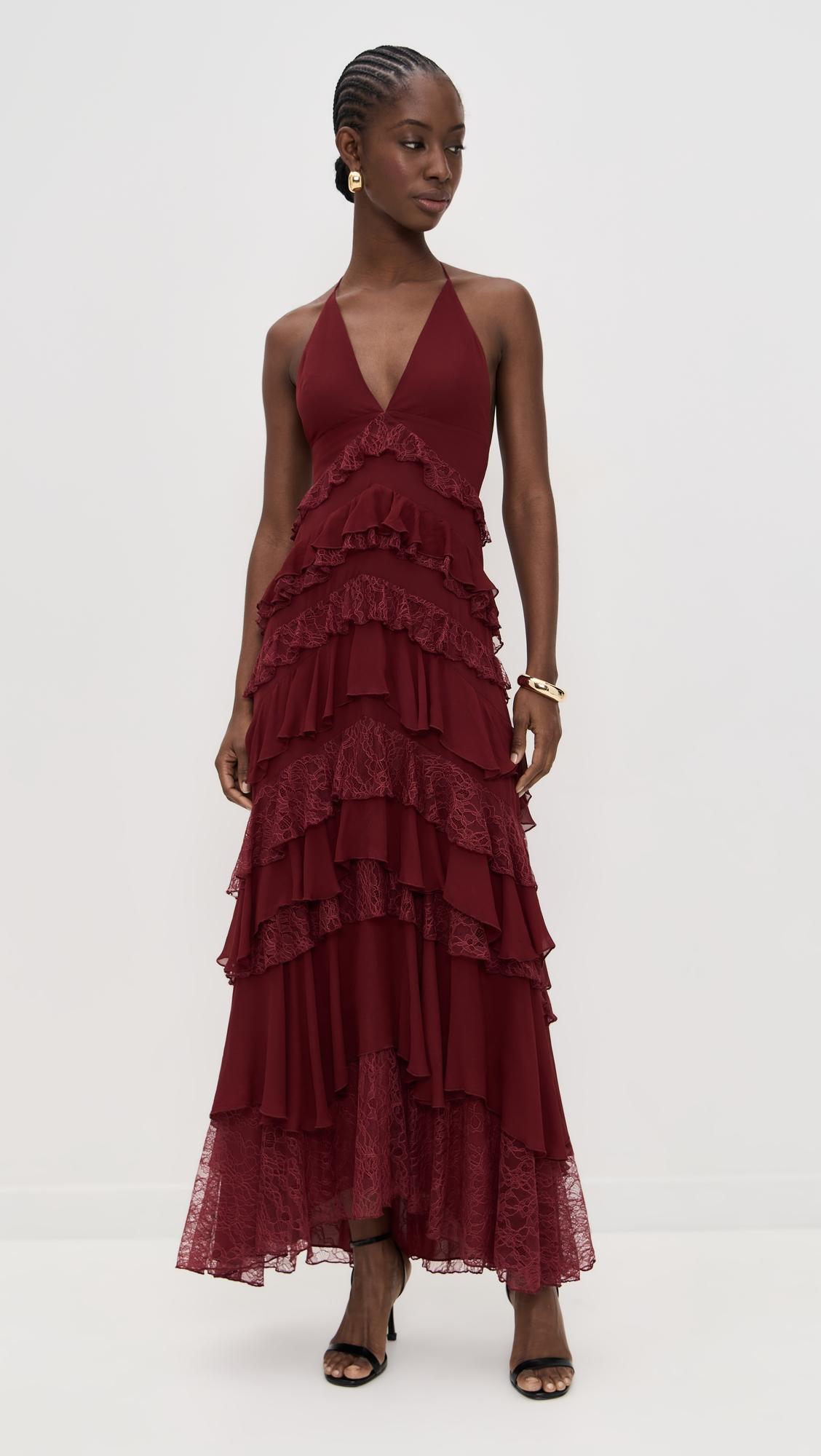 liana v neck ruffle maxi dress