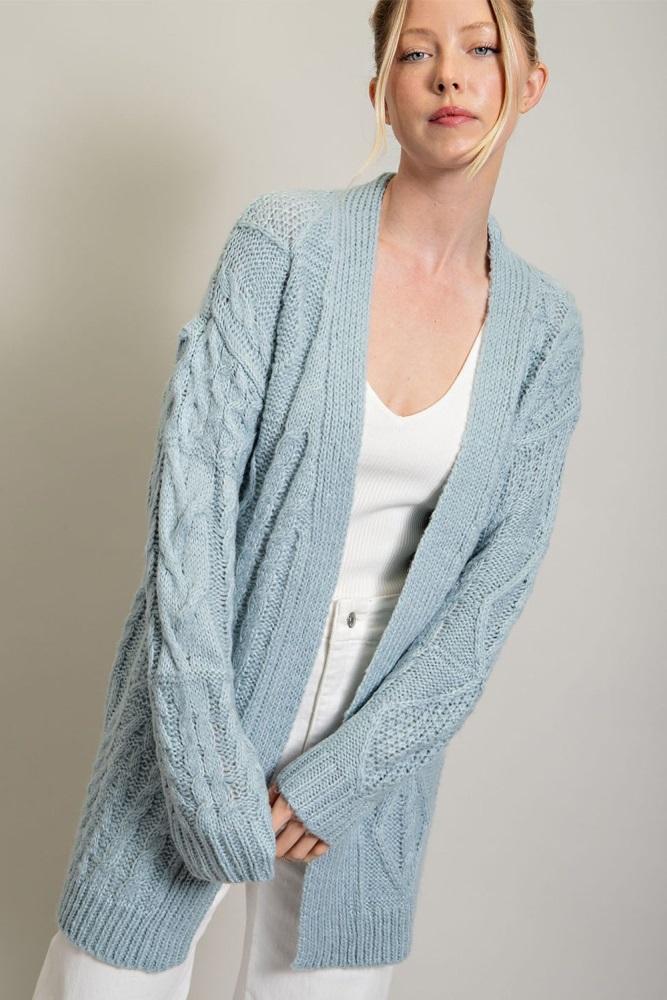light blue cable knit cardigan