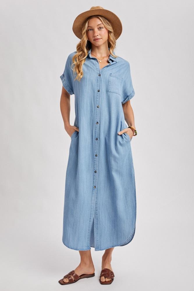 light blue chambray button down shirt dress
