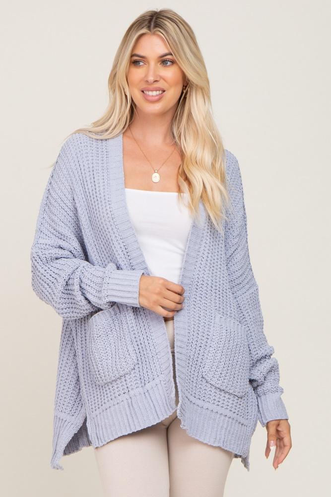 light blue chunky knit oversized cardigan