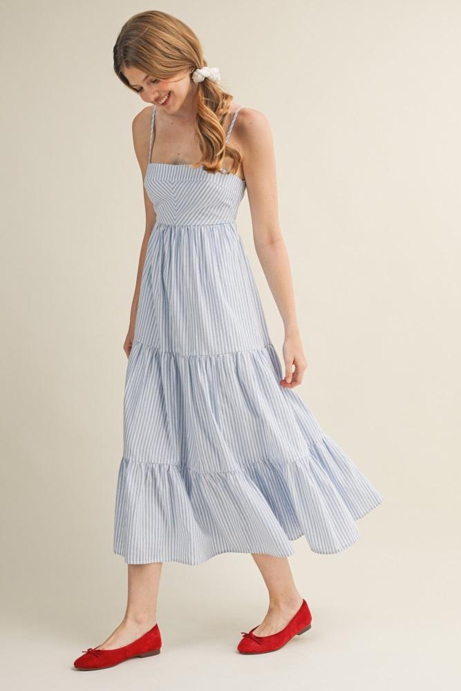 light blue diagonal stripe front tier dress