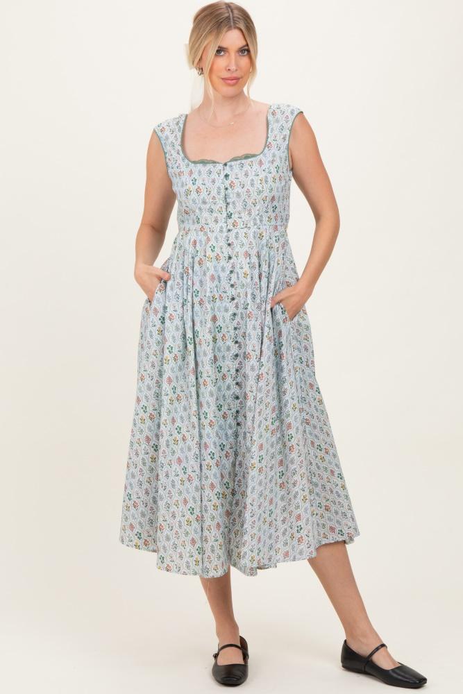 light blue floral button front sleeveless maxi dress