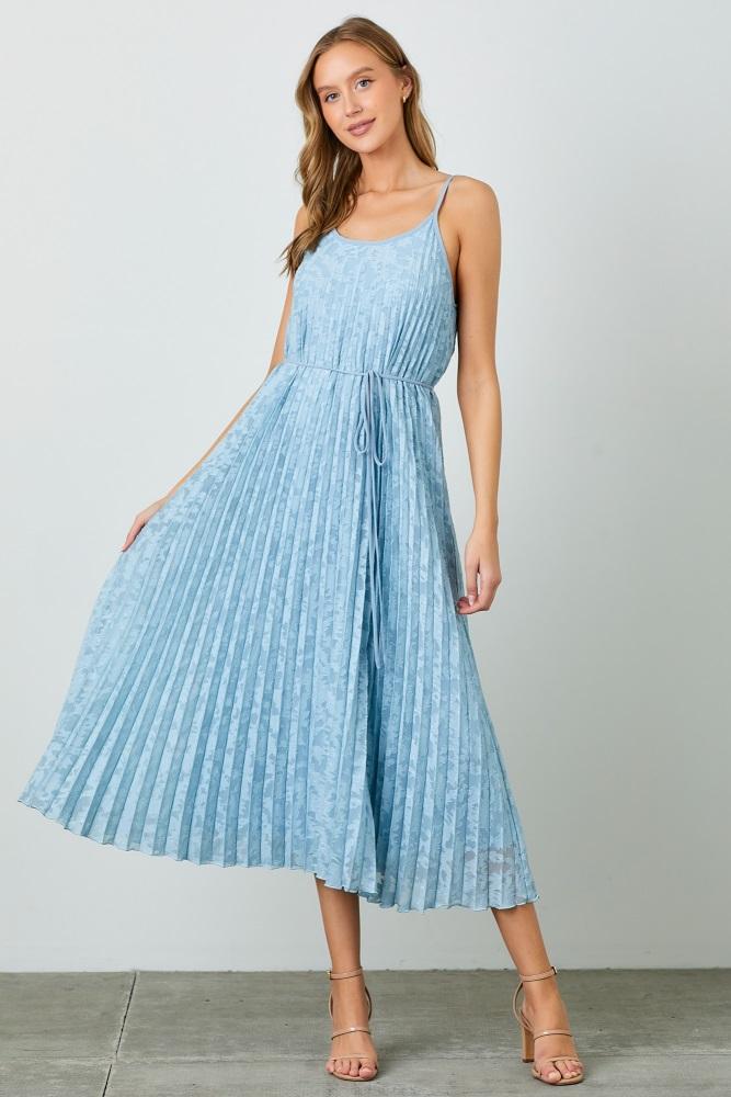 light blue floral pleated maxi dress