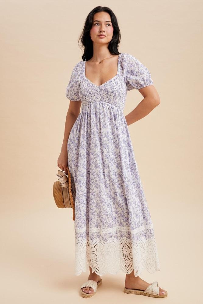 light blue floral smocked maxi dress