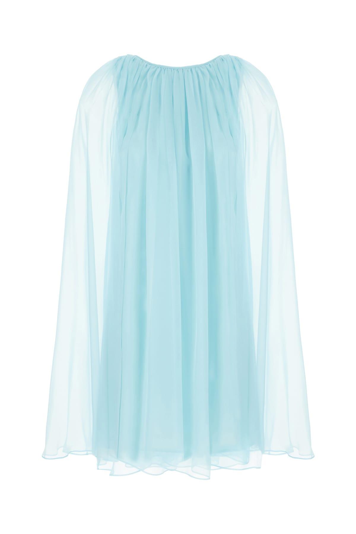 light-blue silk mini dress