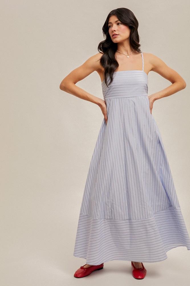 light blue spaghetti strap stripe maxi dress