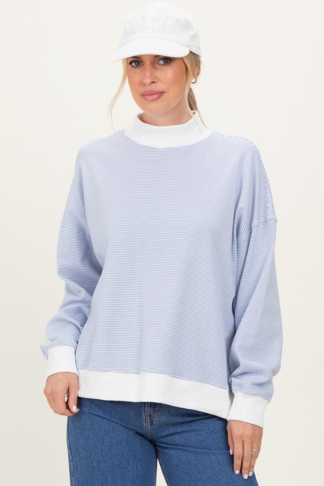 light blue striped mock neck sweatshirt