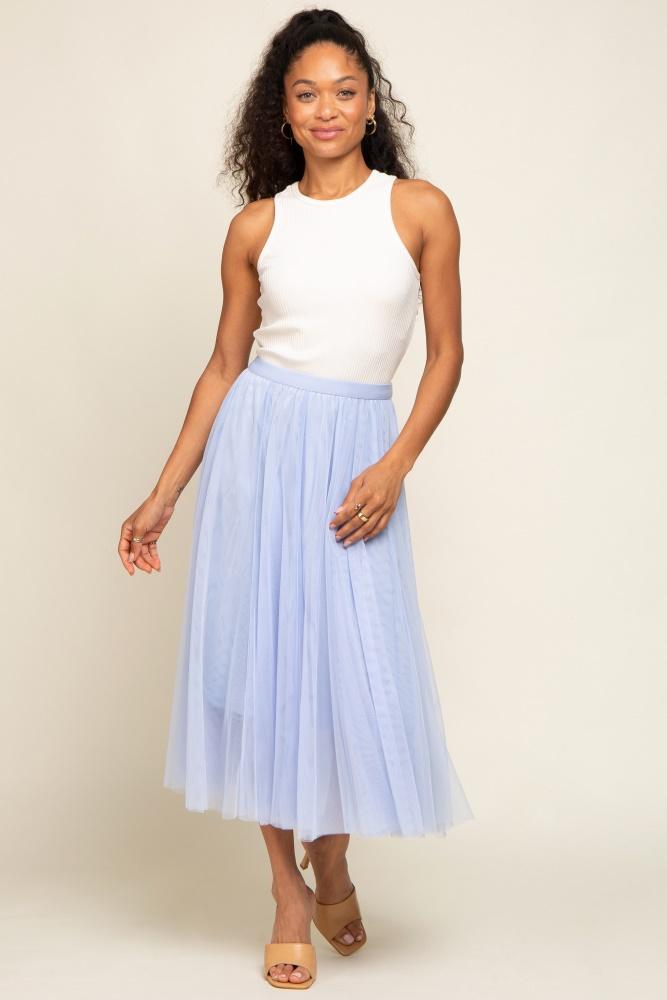 light blue tulle midi skirt