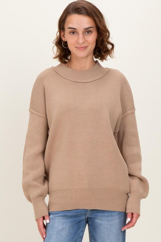 light mocha wide neck drop shoulder sweater