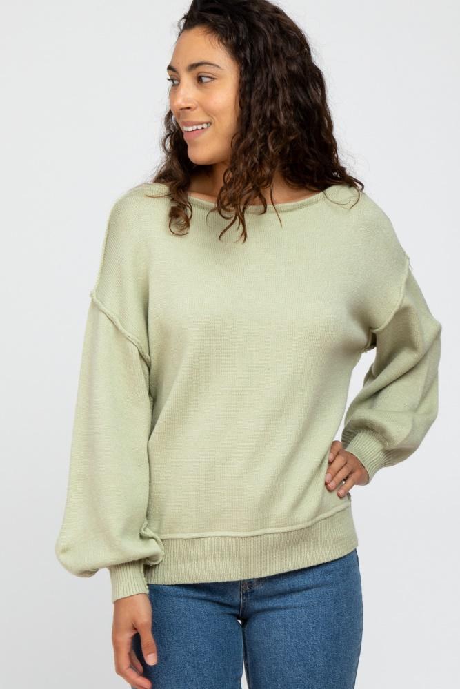 light olive boat neck bubble sleeve sweater